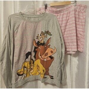 2X Disney Hakuna Matata Lion King Sleepwear Set For Women Timon Pumba Simba Pink